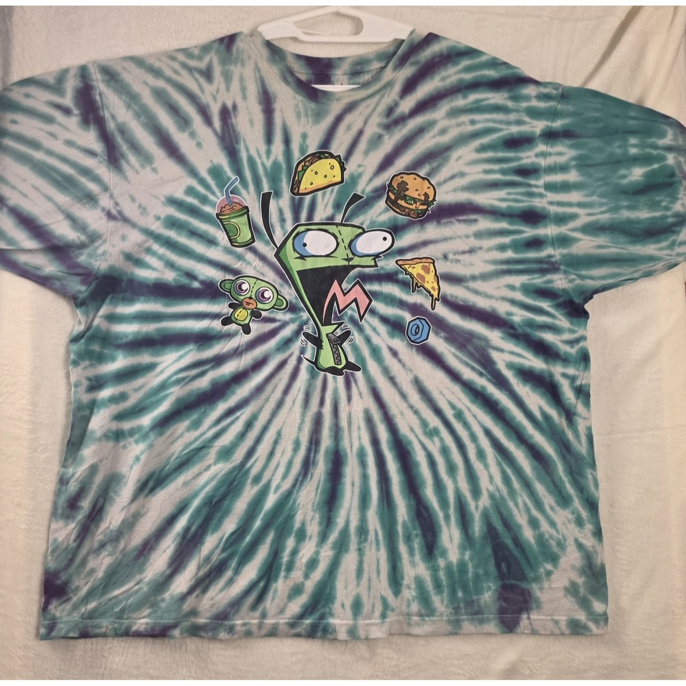 Invader Zim GIR Nickelodeon Tie Dye T Shirt Food Graphic Teal Purple 2022